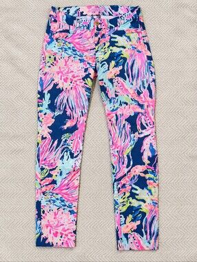Lilly Pulitzer Kelly Skinny Ankle Pants Size 0 Tropical Floral Pink Navy